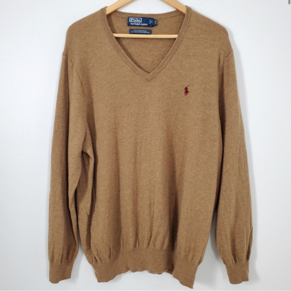 Men’s Polo Ralph Lauren Brown Merino Wool V-Neck Sweater Size 2XB